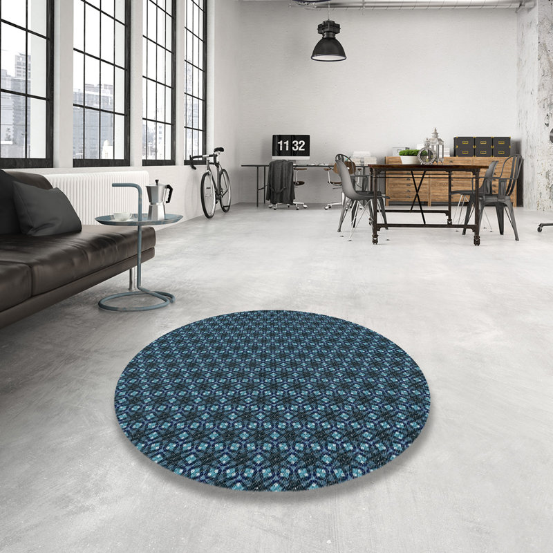 Tapis de zone bleue à motifs, Rond 3 pi
