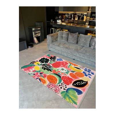 Tapis décoratif multicolore multicolore à motif de fruits et de plantes