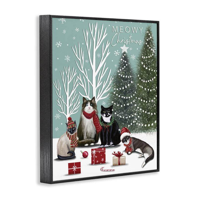 Scène festive de chats d'hiver, estampe numérique, conception par Elizabeth Tyndall, H 30 po x l 24 po