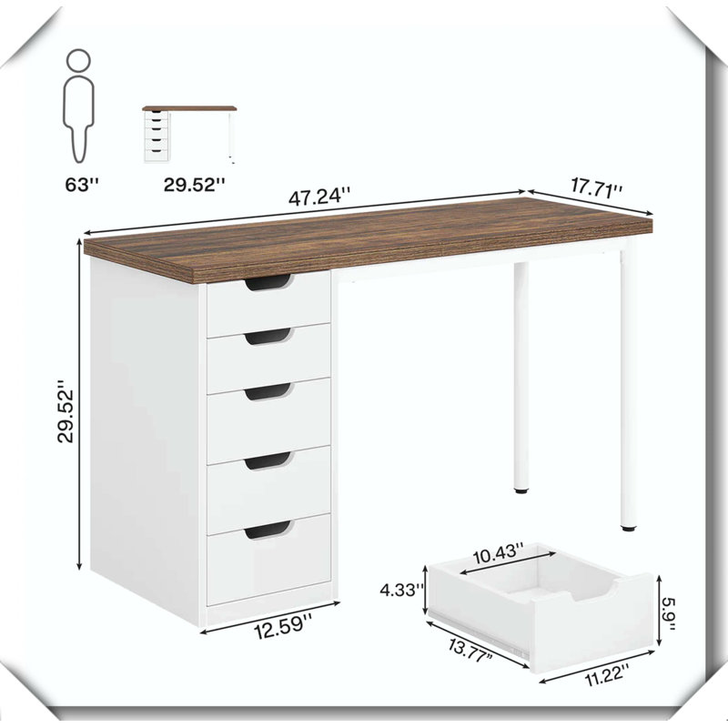 Poste de travail Bureau sans couture Style polyvalent Design classique, Brun