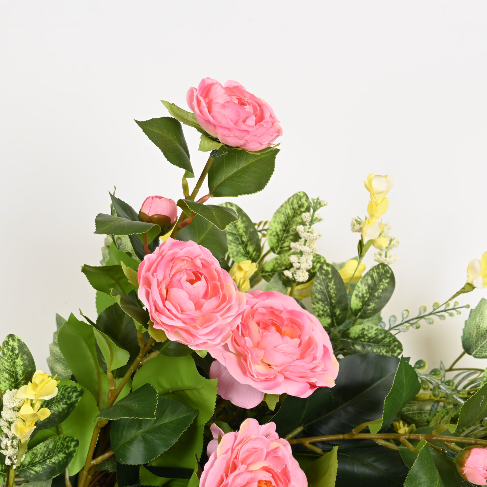 24" Handcrafted Peony No Holiday Wreath, Pink/Green