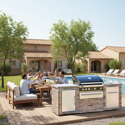 Îlot de cuisine au propane 5B avec réfrigérateur 63 L et évier Prokan 86,7 W Prokan