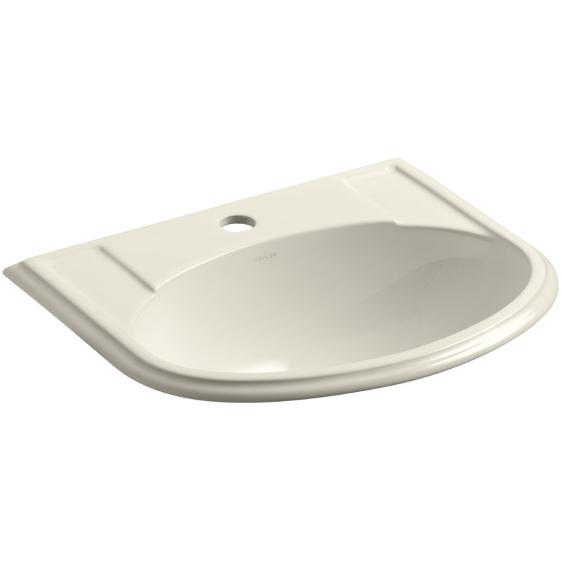 Lavabo de salle de bain encastré en forme de u avec trop-plein en céramique Devonshire, Amande