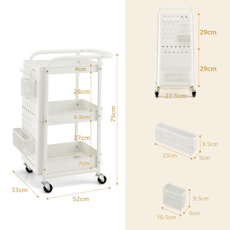 Edalene Metal Bar Cart, White