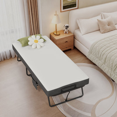 Lit d'appoint pliant 190 x 79 cm avec matelas de 12 cm, cadre en acier robuste avec roulettes verrouillables, gain de place pour les petites chambres