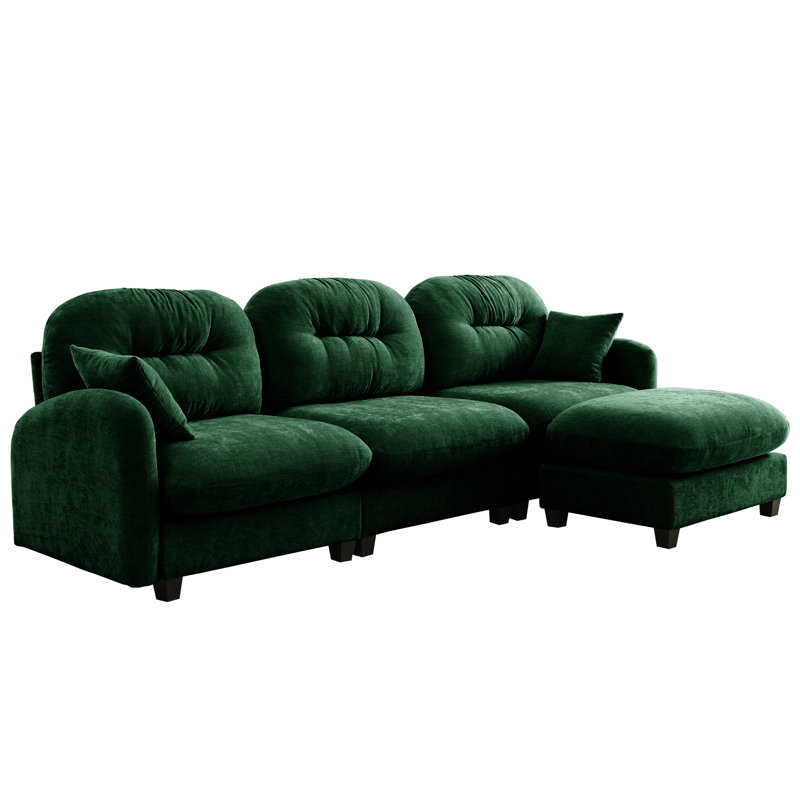 3, Modular Sectional, L Shaped , , Chenille Fabric, Cushion, Ergonomic Design, Home Living ,, Green Chenille