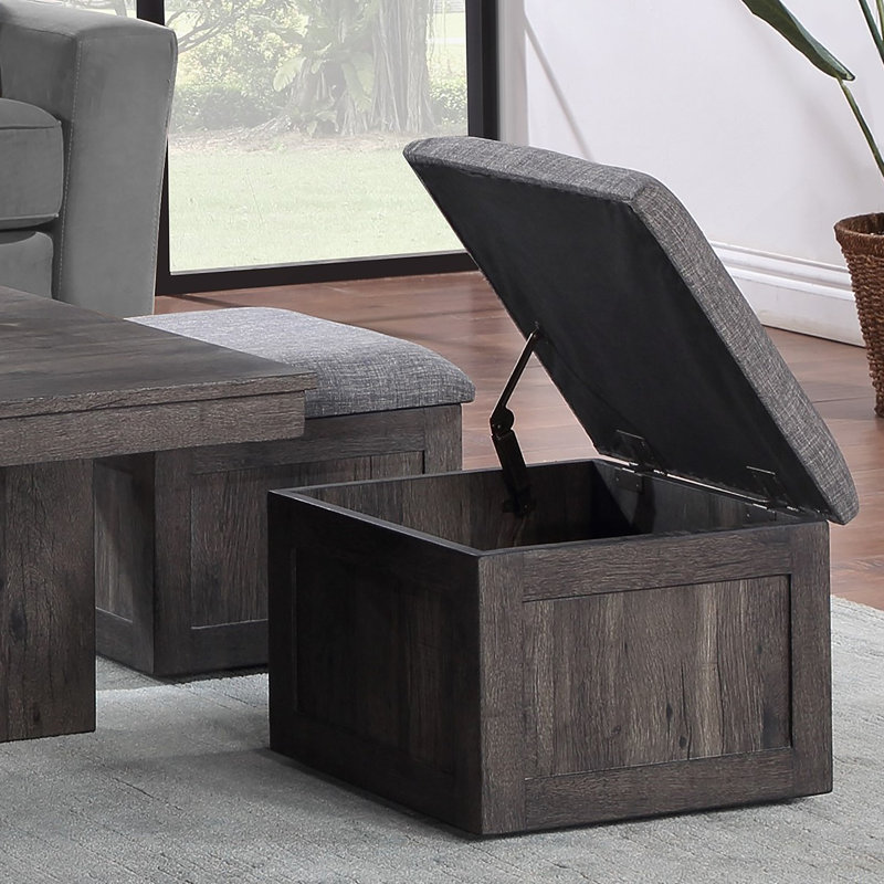Table basse 38 "en bois rustique avec tabourets de rangement, Brun rustique