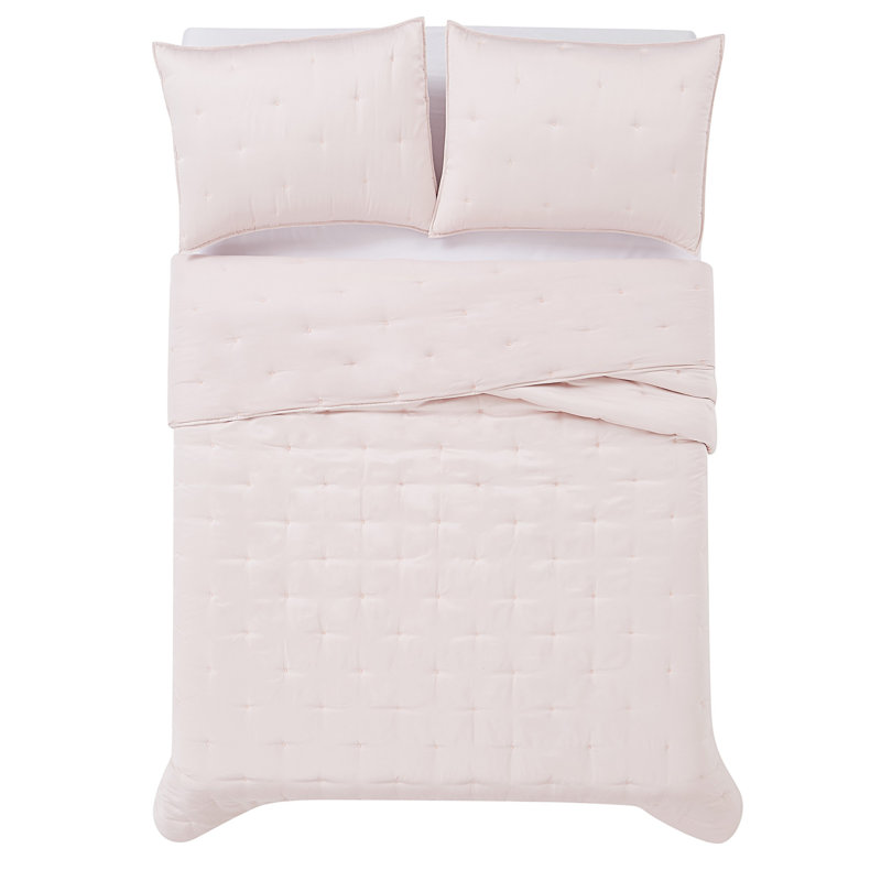 Ivory Twin Microfiber Quilt Set with Gathered Embellishment