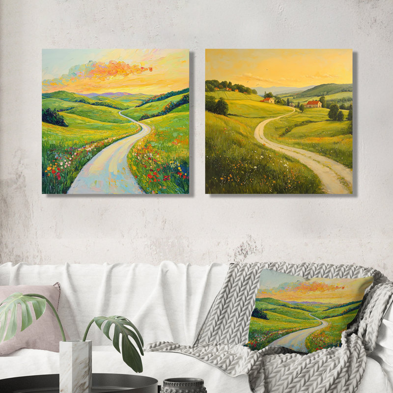«Countryside Road In Summer I», art mural campagne - ensemble de décorations murales campagne 2 pièces, H 36 po x l 73 po