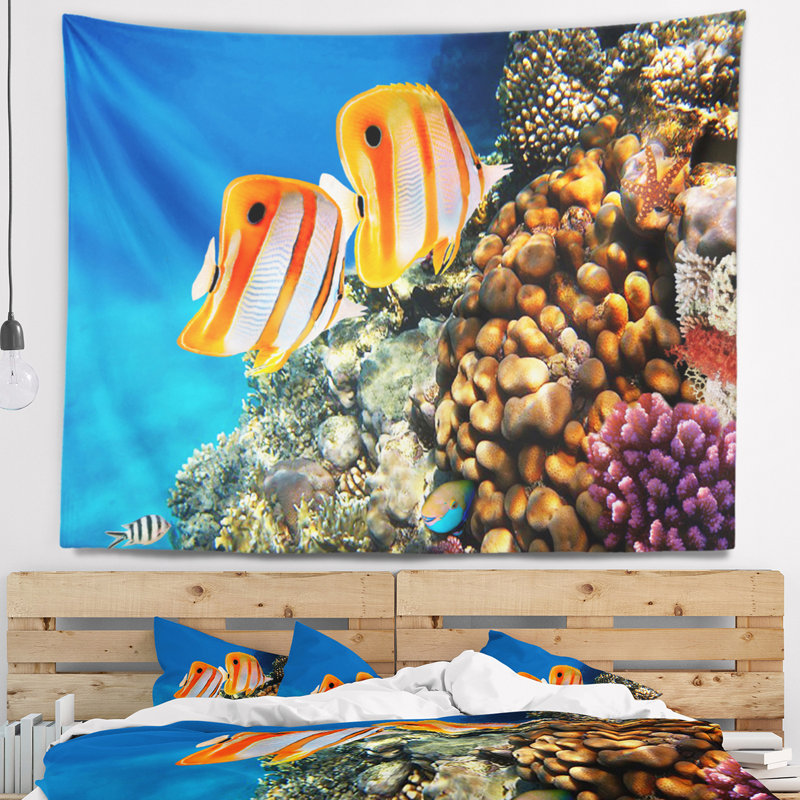 Ensemble de tapisserie butterfishes avec accessoires suspendus en polyester en paires de polyester inclus, H 32 po x l 39 po