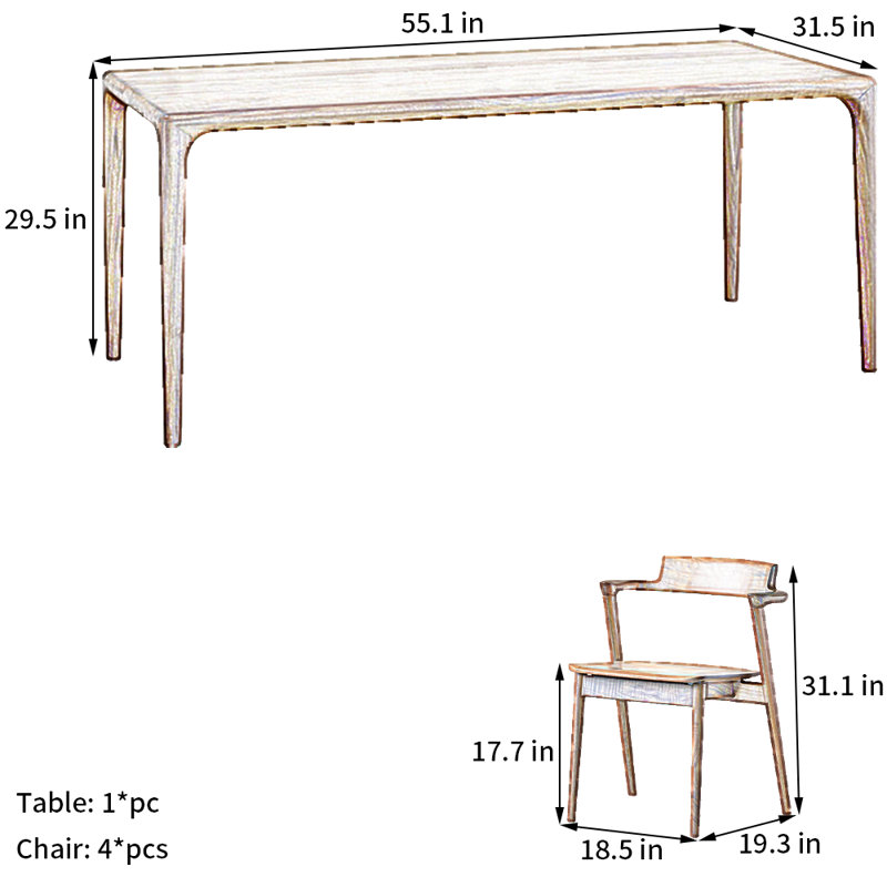 Ensemble de table de salle à manger en noyer noir, H 29,5 po x L 55,1 po x l 31,5 po