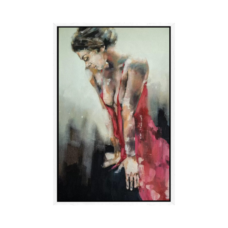 Figure With Red Dress 9-9-19 by Thomas Donaldson - Painting on Canvas, 66.04cm H x 45.72cm W x 3.81cm D, White Floater Framed