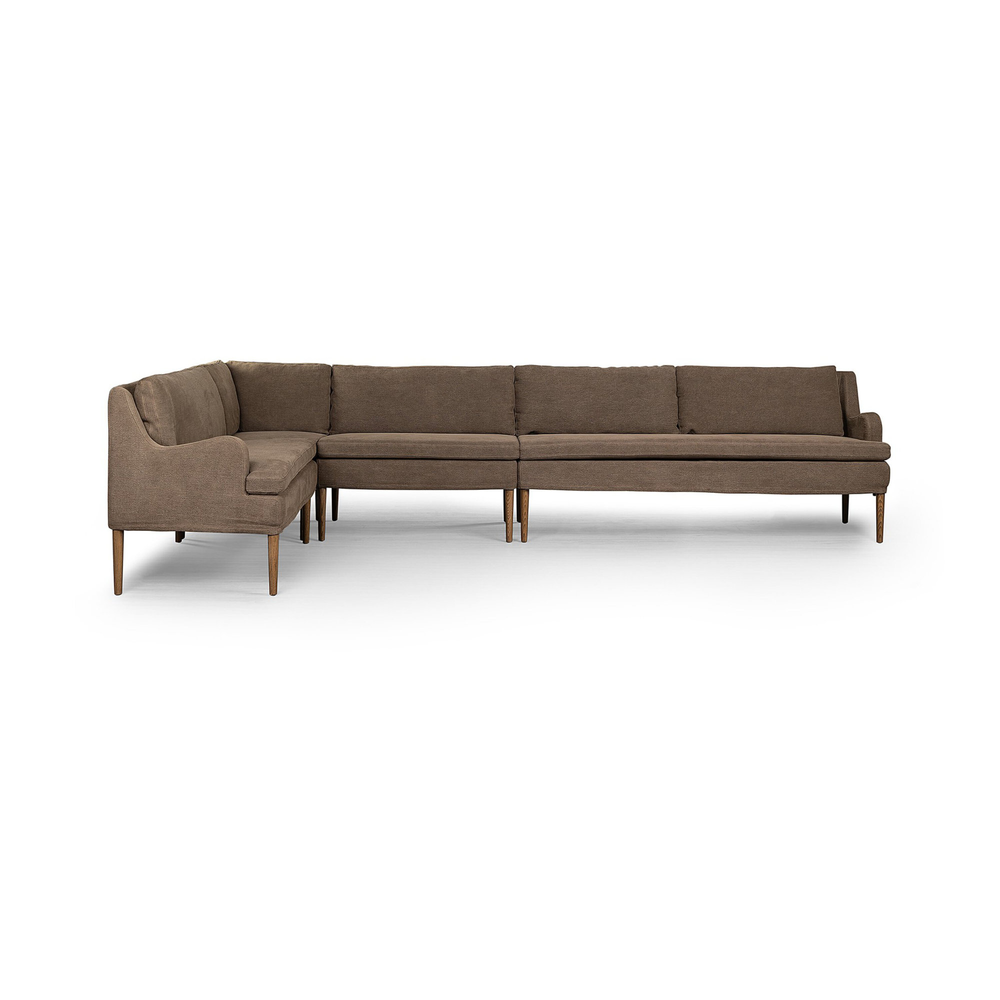 Aurelia Dining Banquette, Left Hand Facing, Broadway Coffee Linen, 34.5" H x 137.5" W x 76" D