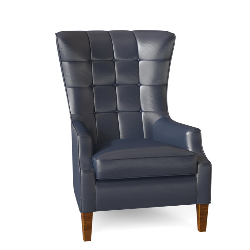 Gallin Leather Tufted Wingback Chair, Aline Light Gray Stonewash Genuine Leather, New Classiques
