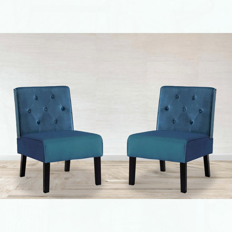 Ensemble de 2 chaises en velours sans accoudoirs - bleu - capitonné, Bleu