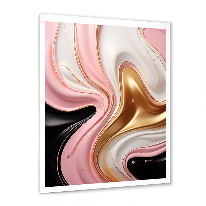 Art rétro liquide glam en rose, blanc et noir - formes abstraites, impressions d'art mural, H 32 po x l 16 po x P 1 po