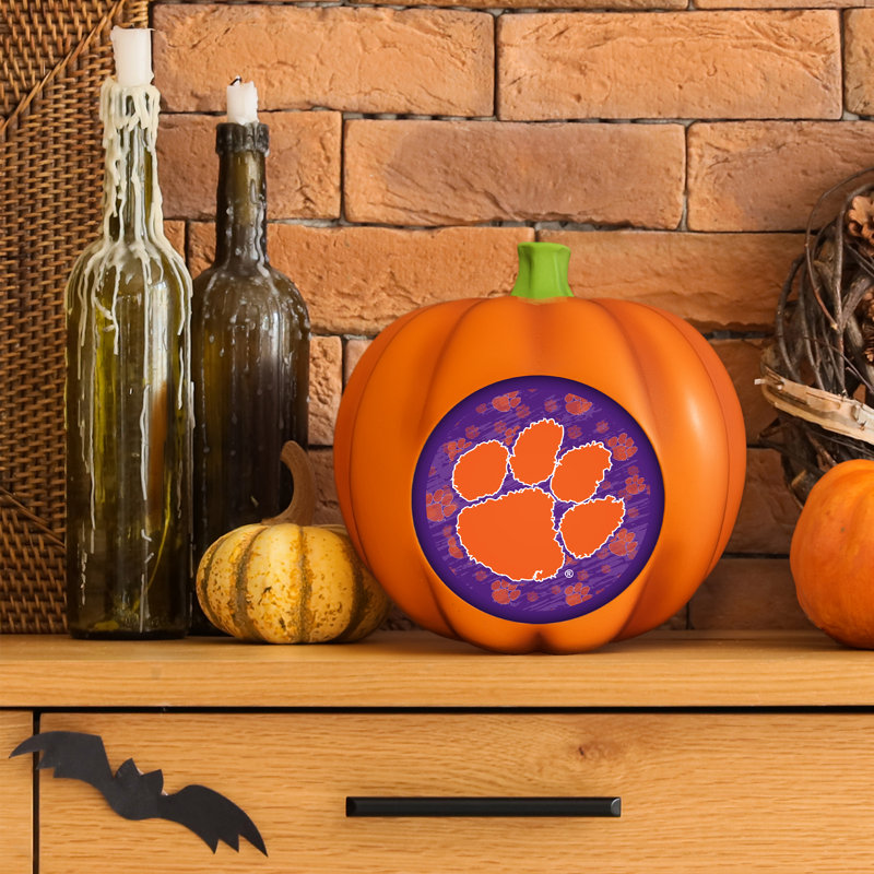 Citrouille décorative en résine avec logo DEL 3D des Clemson Tigers de la NCAA | 25 cm
