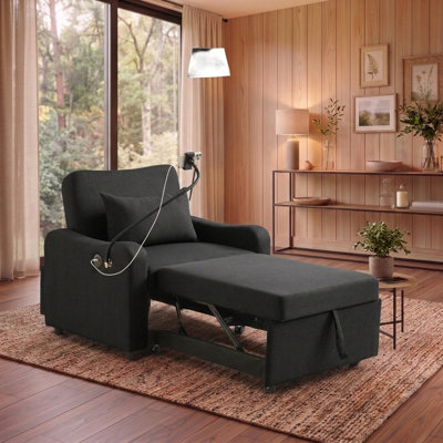 3-in-1 Convertible Sleeper Chair with Adjustable Backrest, Phone Holder and USB Charging Port