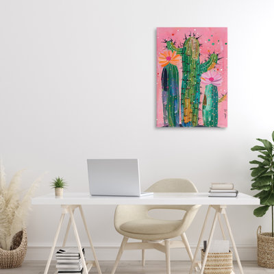 Cactus créatif sur toile rose, design par LSR Design Studio