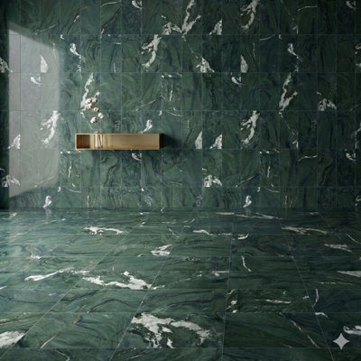 12X24 Inch Green Natural Marble Tile With A Polished Finish, Genuine Stone Material Suitable For Both Wall And Floor Installation, 4 Tiles Per Box.
