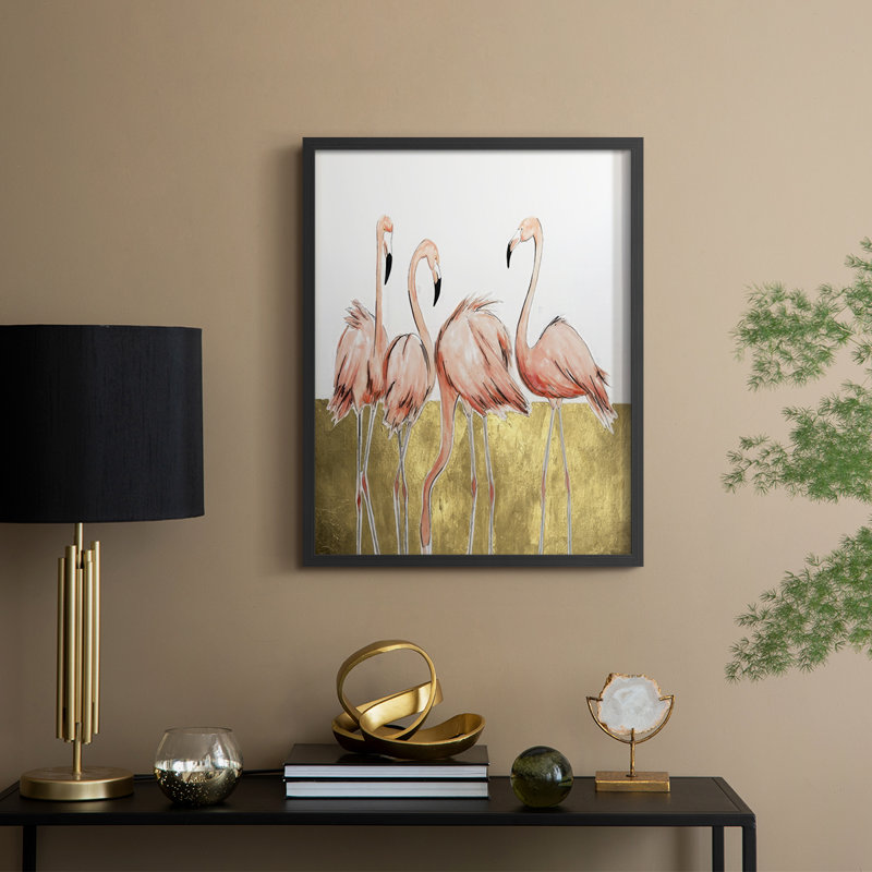 Flamant rose I, reproduction encadrée - bois massif, H 11 po x l 9 po, Noir, noir, noir, noir