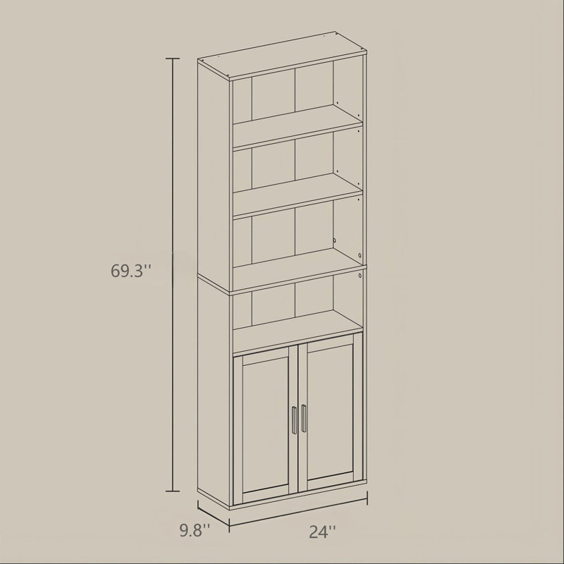 69.3''H 6-Tier Tall Bookcase With Door, Brown