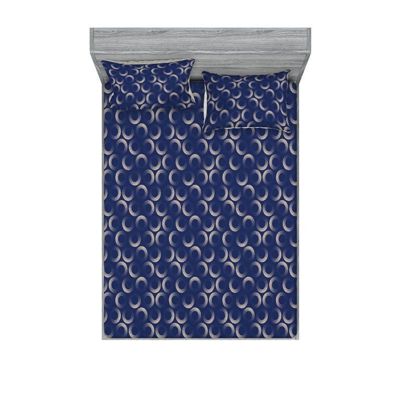 Microfiber Sheet Set, Full Sheet Set with 2 Pillowcases, Blue/White Geometric