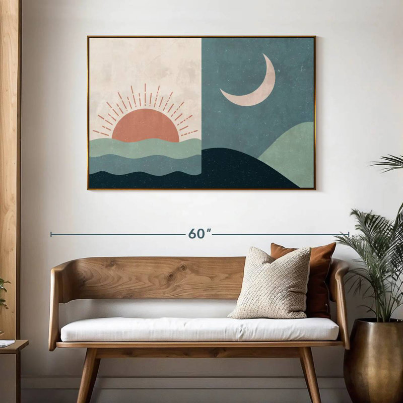 Boho lever et coucher de soleil II, 46 po x 31 po, Cadre flottant doré