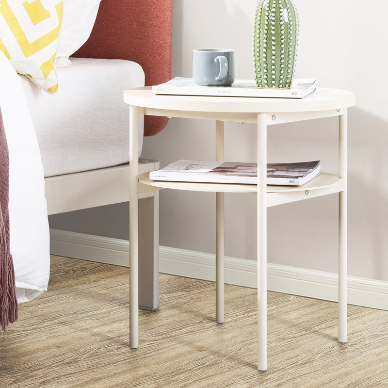 Aida Round End Table with Storage, Beige