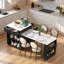 Îlot de cuisine cannelé avec table de salle à manger extensible, prise de courant, rangement double, 2 tiroirs et 2 tablettes ouvertes latérales-228843537