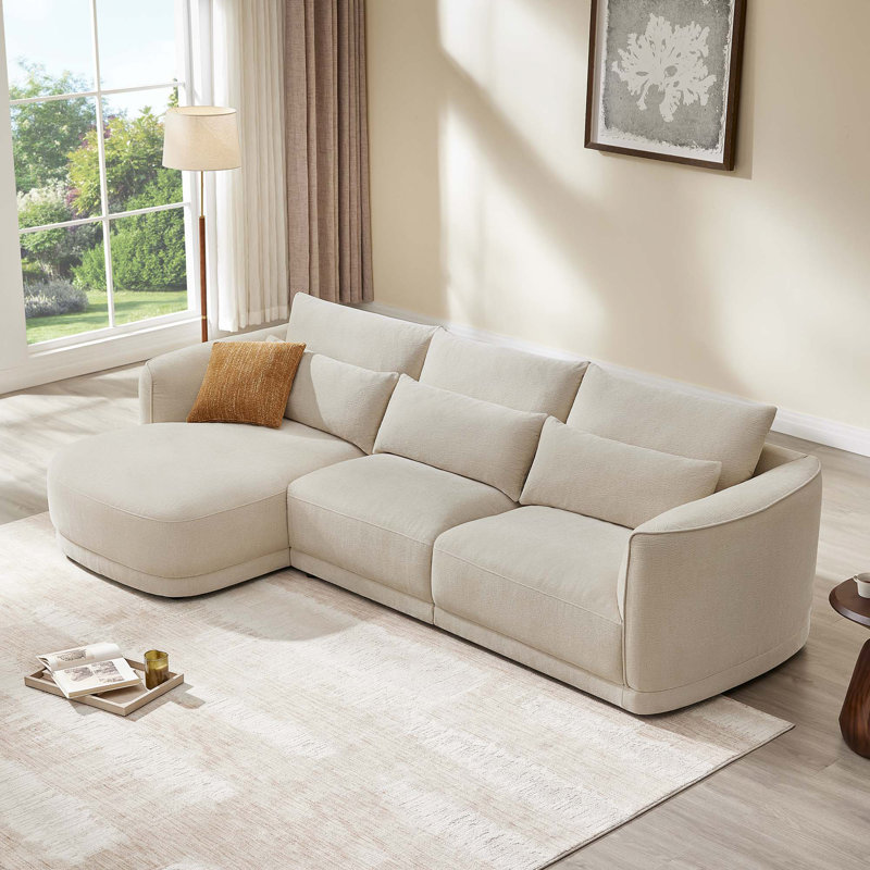 119'' Modular Curved Chenille Sofa With Chaise, Linen Polyester, Left Hand Facing