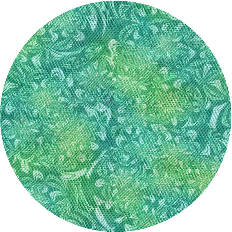 Tapis vert/jaune à motifs, Rond 3 pi