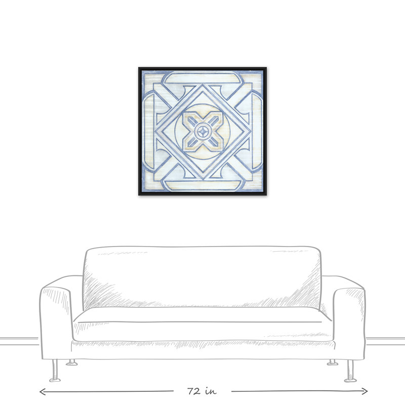 «Blue and White Tile», reproduction d'impression sur toile en bleu, H 30 po x l 30 po, Cadre noir