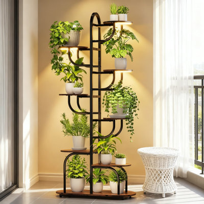 Support pour plante arquée à 8 niveaux avec lumière de culture à spectre complet | Grande tablette d'intérieur pour plantes multiples | Présentoir de coin pour salon, bureau, balcon