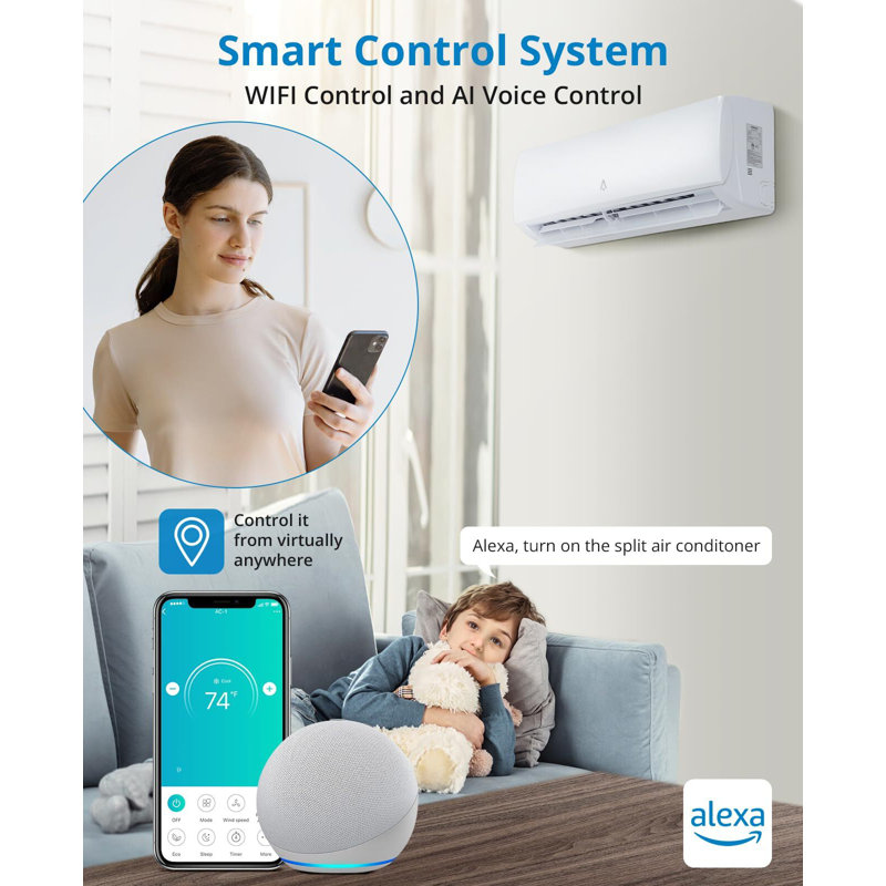 18000 BTU Mini Split AC/Heating System, 4 in 1Mini Split AC, 19 SEER, up to 1250 Sq. Ft