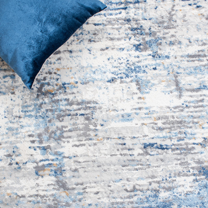 Adalee Abstract Ivory/Blue Area Rug, Rectangle 5'5" x 7'7"
