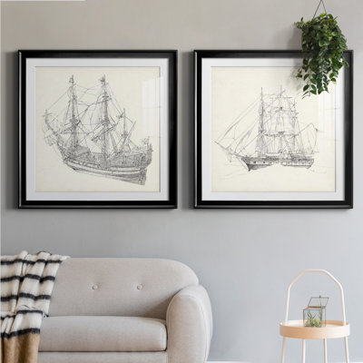 " Antique Ship Sketch I " 2 - Pieces