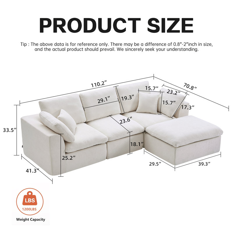 Canapé modulaire moderne en chenille beige avec méridienne réversible pour le salon