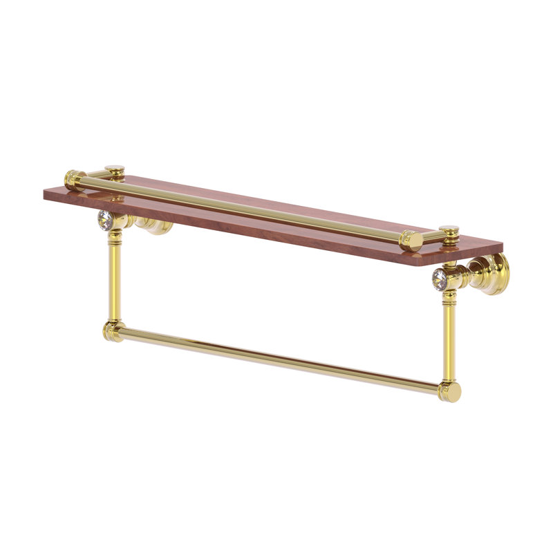 Freyja Ironwood Bracket Shelf with Towel Bar, Unlacquered Brass, 5.54" H x 22" W x 7.4" D