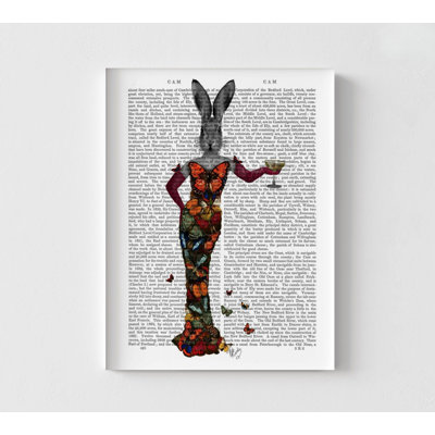 Rabbit Butterfly Dress, Unique Home Gift Idea Decor, Housewarming Gift, Butterflies Book Page Print, Framed Lovely Bunny Decor