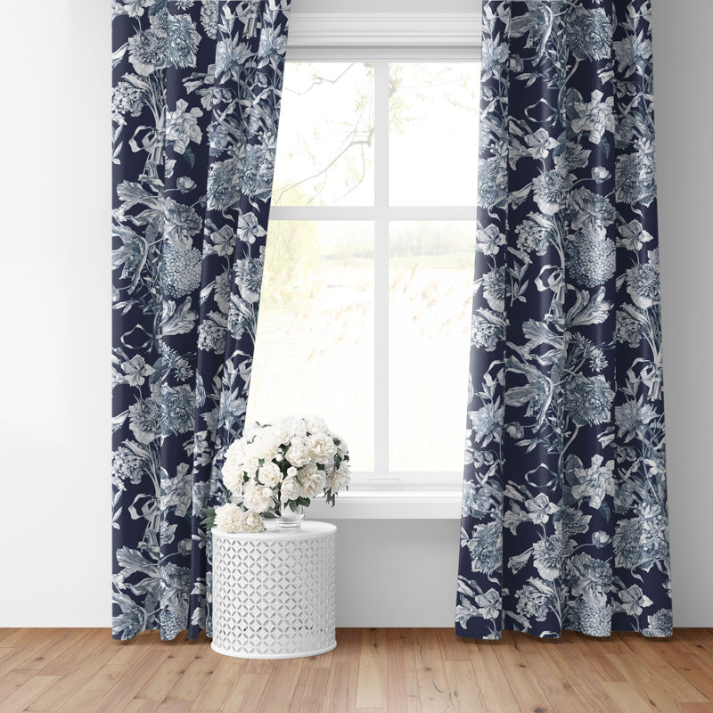 Alexandria Indigo Cotton Pinch Pleat Drapery Panel Set of 2, 20" W x 72" L