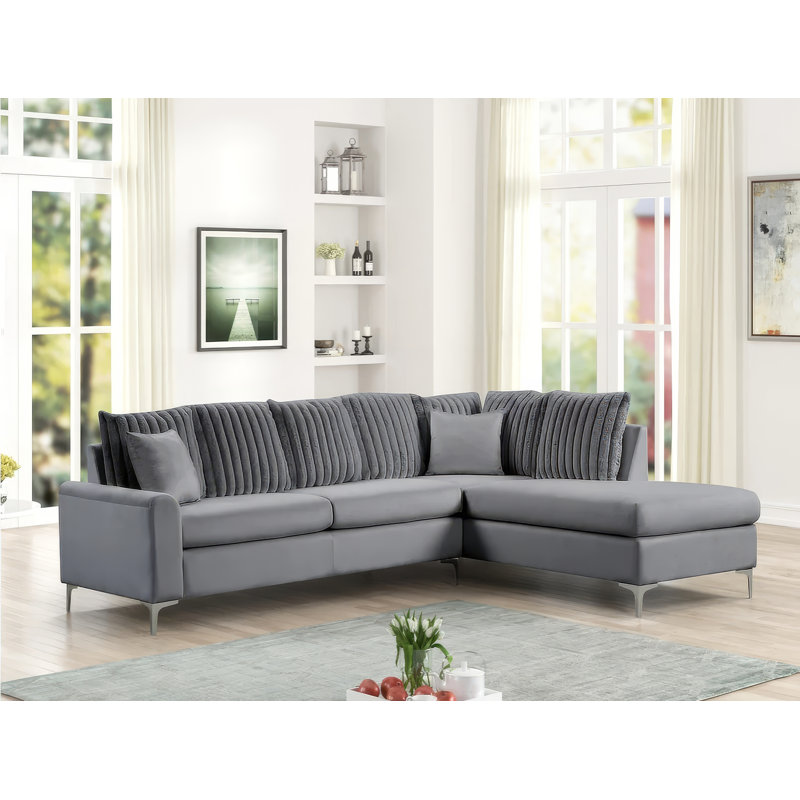 Canapé modulaire en velours Eliana, Velours gris velours