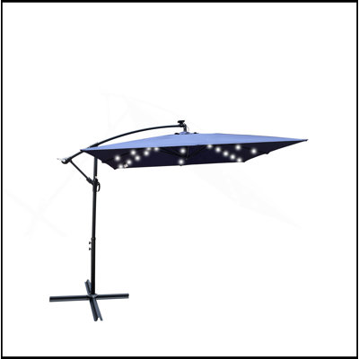 Parasol sophistiqué carré de 2,5 pi 2,5 po avec parasol solaire à DEL 8 lumières avec manivelle et base transversale pour terrasse de jardin