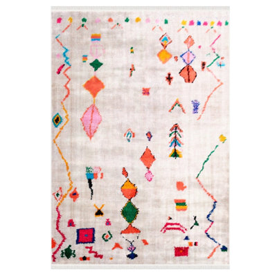 Tapis à motif marocain en polyester et coton tissé à la machine Sorrento
