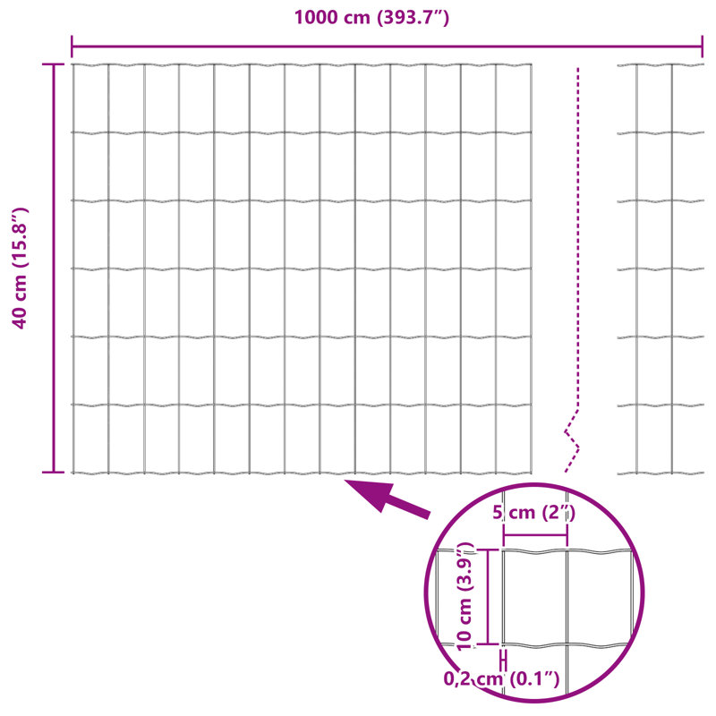 Galvanised Steel Border Fencing, Grey, 40 x 1000 x 0.2 cm