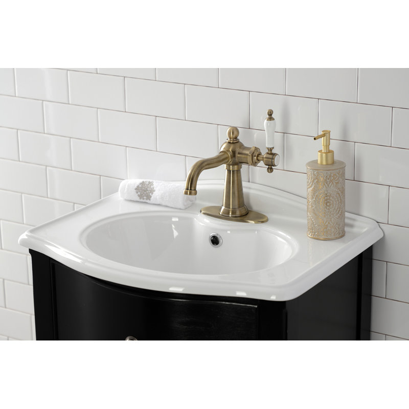 Kingston Brass Nautical Single-Handle 1-Hole Deck Mount Bathroom Faucet with Push Pop-Up and Deck Plate, Antique Brass