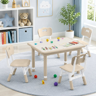 Kids Table & 4 Chairs Set, Height Adjustable, Toddler Activity Table, Graffiti