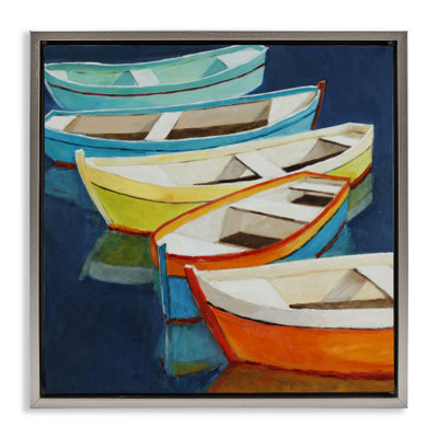 Serene Rowboats in Summer Floating Frame, design by Lorenzo Collective