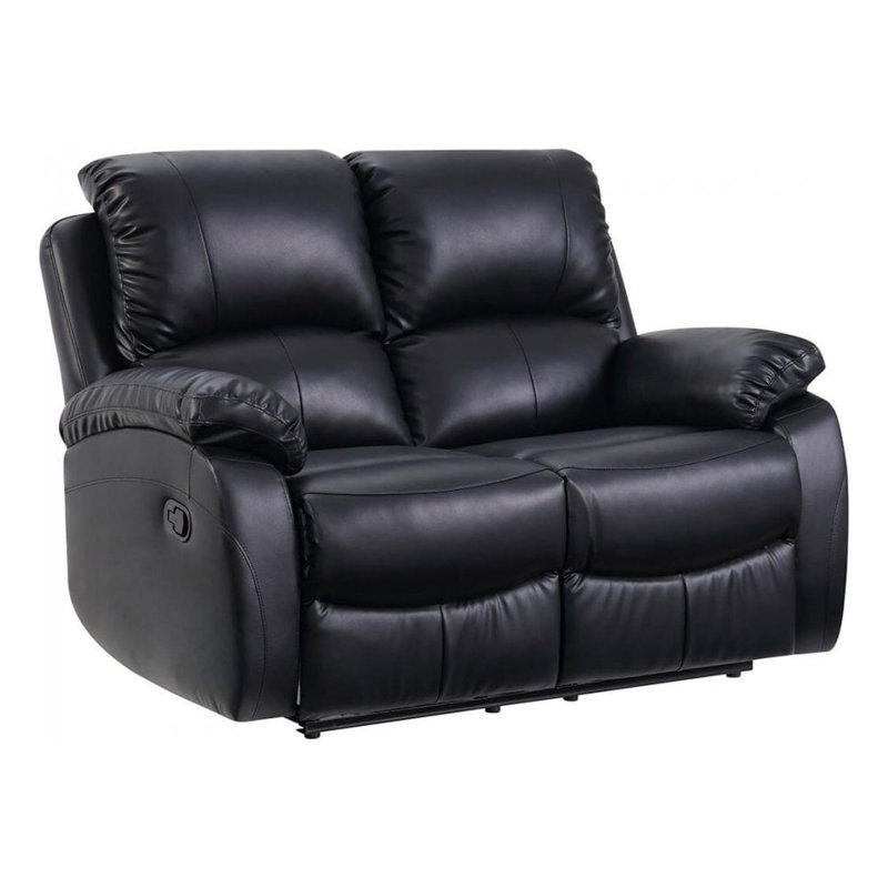 Roma Leather Recliner 2 Seater Sofa, Black