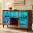 47'' W Walnut Sideboard Buffet Cabinet with LED Wine Rack, Open Storage Shelves and Metal Frame-615466943